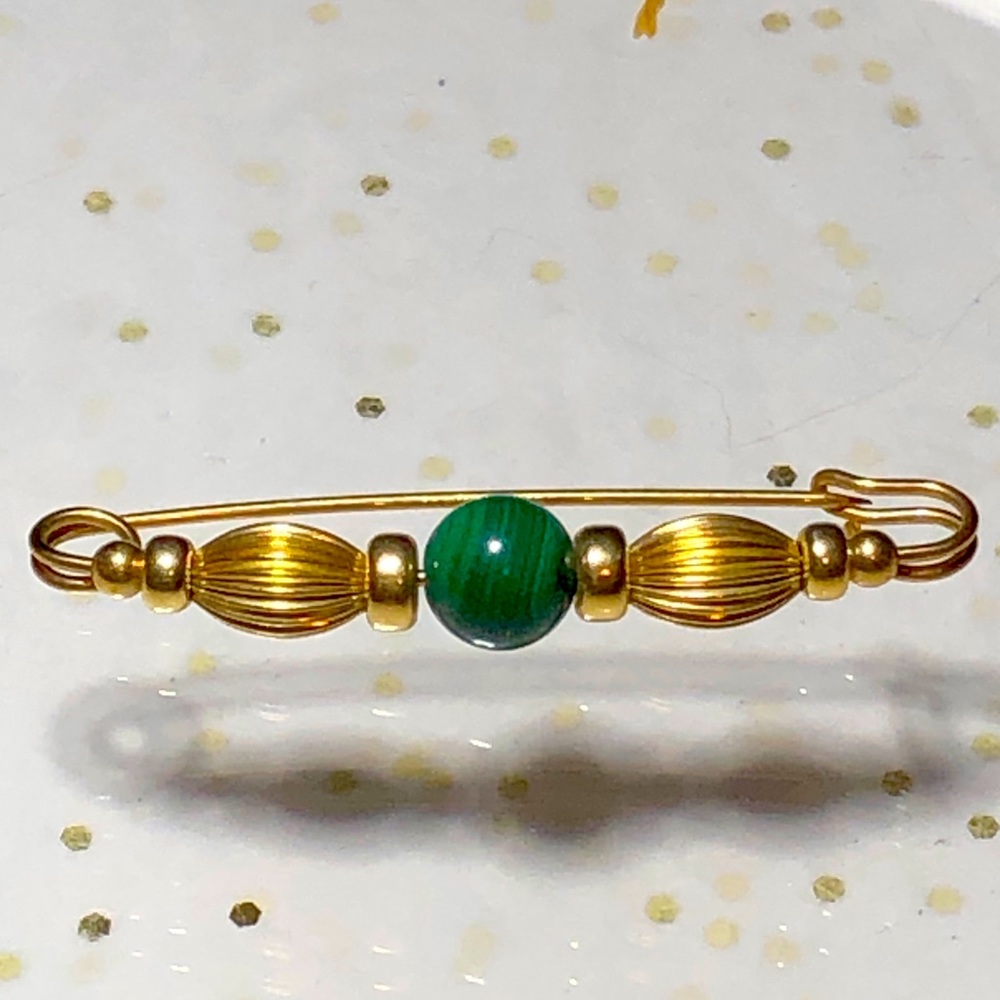 Genuine Green Malachite & Gold Pin